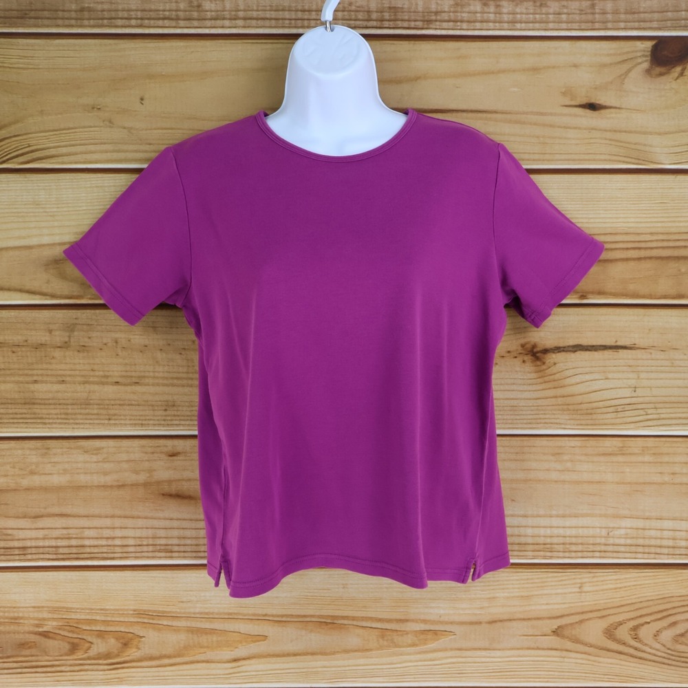 Studio Works Short Sleeve Shirt Womens Size M Purple 100% Cotton Comfort Casual